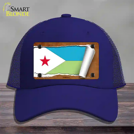 Djibouti Flag Scroll Novelty License Plate Hat Mesh / Royal Blue