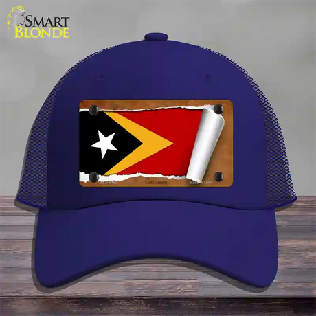 East Timor Flag Scroll Novelty License Plate Hat Mesh / Royal Blue