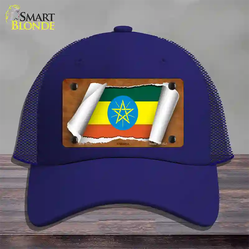 Ethiopia Flag Scroll Novelty License Plate Hat Mesh / Royal Blue