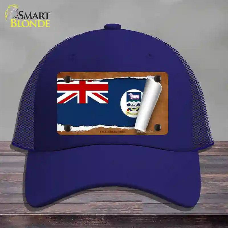 Falkland Islands Flag Scroll Novelty License Plate Hat Mesh / Royal Blue