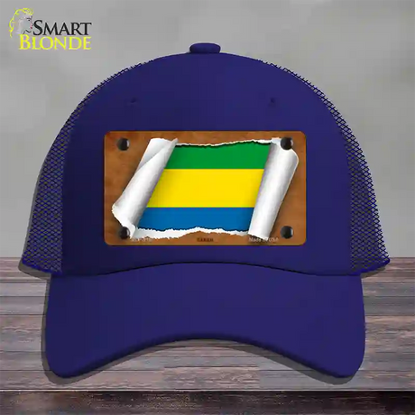 Gabon Flag Scroll Novelty License Plate Hat Mesh / Royal Blue