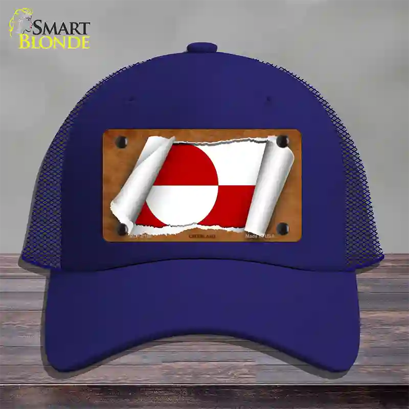 Greenland Flag Scroll Novelty License Plate Hat Mesh / Royal Blue