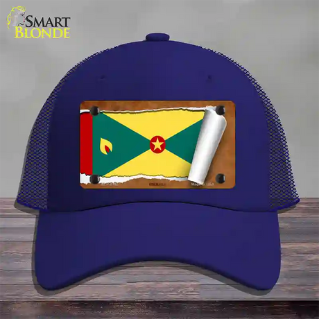 Grenada Flag Scroll Novelty License Plate Hat Mesh / Royal Blue