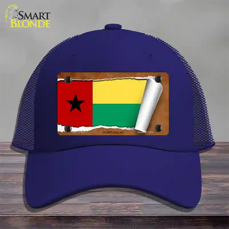 Guinea-Bissau Flag Scroll Novelty License Plate Hat Mesh / Royal Blue