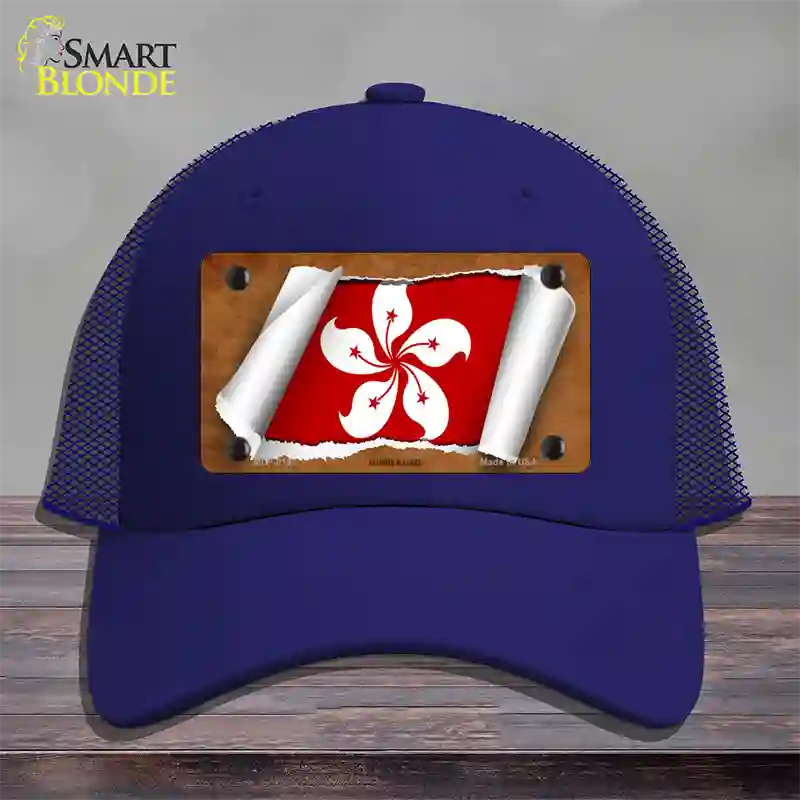 Hong Kong Flag Scroll Novelty License Plate Hat Mesh / Royal Blue