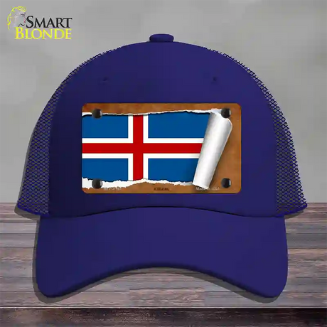 Iceland Flag Scroll Novelty License Plate Hat Mesh / Royal Blue