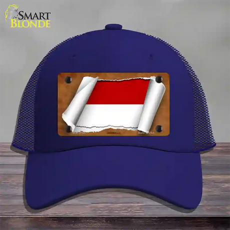 Indonesia Flag Scroll Novelty License Plate Hat Mesh / Royal Blue