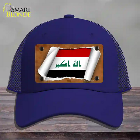 Iraq Flag Scroll Novelty License Plate Hat Mesh / Royal Blue