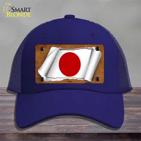 Japan Flag Scroll Novelty License Plate Hat Mesh / Royal Blue