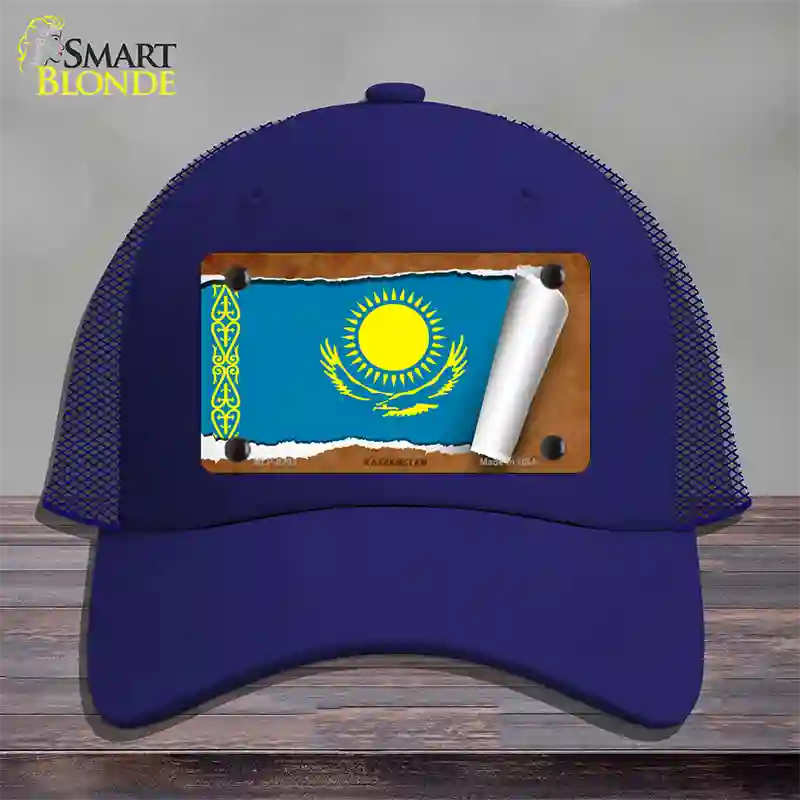 Kasakhstan Flag Scroll Novelty License Plate Hat Mesh / Royal Blue