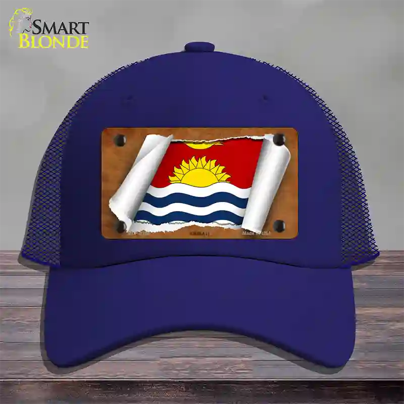 Kiribati Flag Scroll Novelty License Plate Hat Mesh / Royal Blue