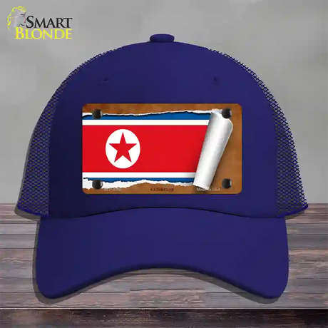 North Korea Flag Scroll Novelty License Plate Hat Mesh / Royal Blue