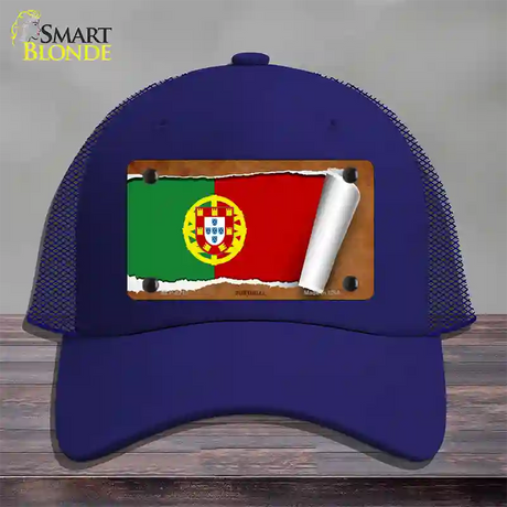 Portugal Flag Scroll Novelty License Plate Hat Mesh / Royal Blue