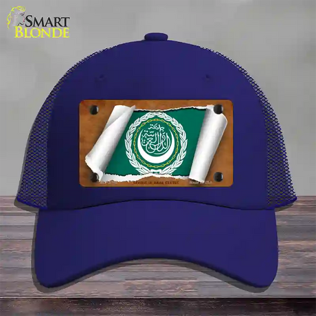 League of Arab States Flag Scroll Novelty License Plate Hat Mesh / Royal Blue