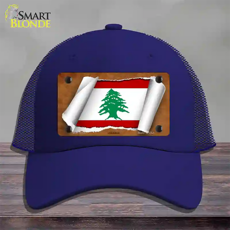 Lebanon Flag Scroll Novelty License Plate Hat Mesh / Royal Blue