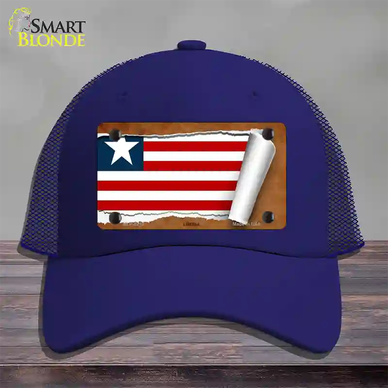 Liberia Flag Scroll Novelty License Plate Hat Mesh / Royal Blue