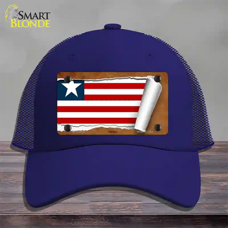 Liberia Flag Scroll Novelty License Plate Hat Mesh / Royal Blue