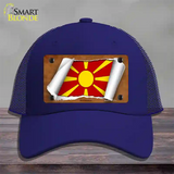 Macedonia Flag Scroll Novelty License Plate Hat Mesh / Royal Blue