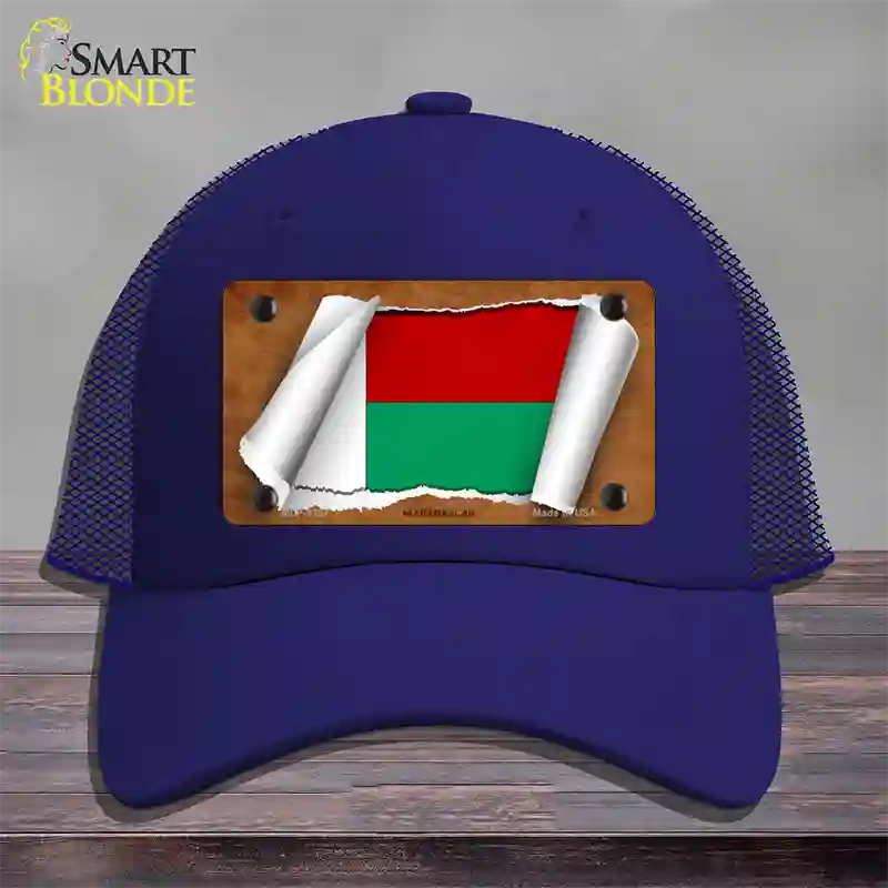 Madagascar Flag Scroll Novelty License Plate Hat Mesh / Royal Blue