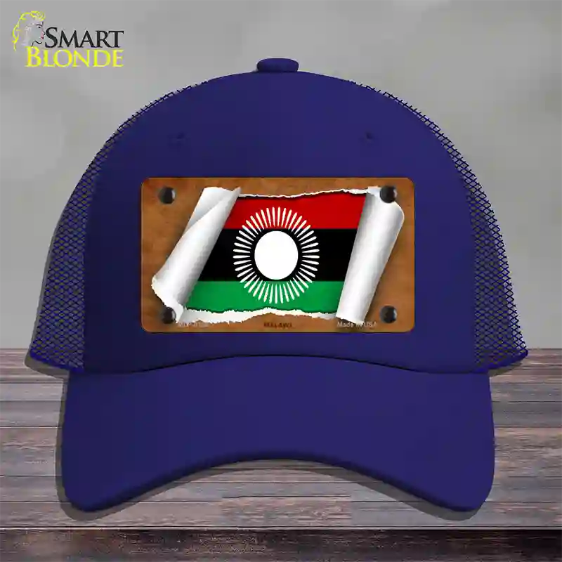 Malawi Flag Scroll Novelty License Plate Hat Mesh / Royal Blue