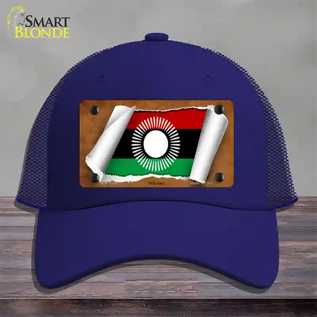 Malawi Flag Scroll Novelty License Plate Hat Mesh / Royal Blue