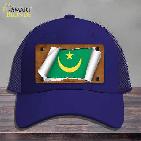 Mauritania Flag Scroll Novelty License Plate Hat Mesh / Royal Blue