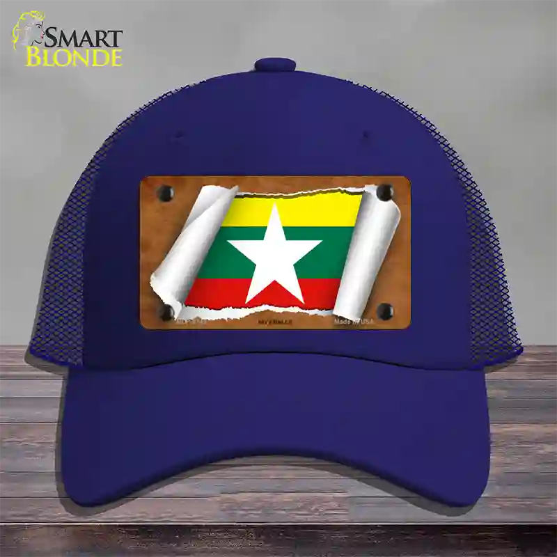 Myanmar Flag Scroll Novelty License Plate Hat Mesh / Royal Blue