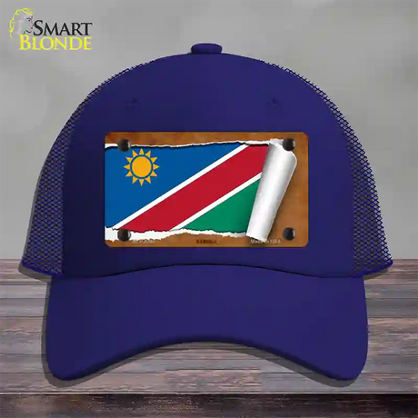 Namibia Flag Scroll Novelty License Plate Hat Mesh / Royal Blue