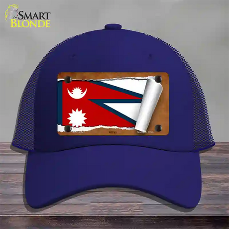 Nepal Flag Scroll Novelty License Plate Hat Mesh / Royal Blue