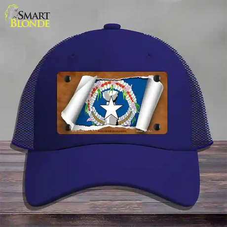 Northern Marianas Flag Scroll Novelty License Plate Hat Mesh / Royal Blue