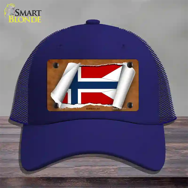 Norway-NS Flag Scroll Novelty License Plate Hat Mesh / Royal Blue