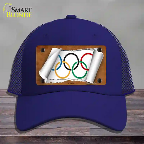 Olympic Flag Scroll Novelty License Plate Hat Mesh / Royal Blue