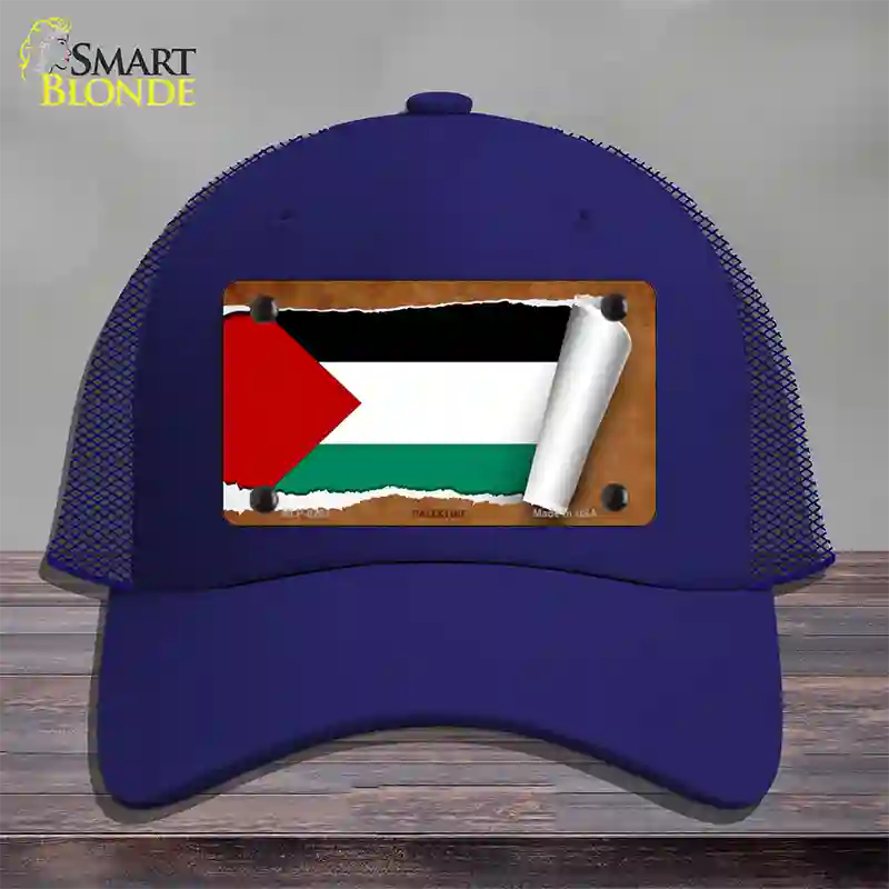 Palestine Flag Scroll Novelty License Plate Hat Mesh / Royal Blue