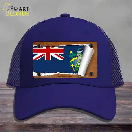 Pitcairn Islands Flag Scroll Novelty License Plate Hat Mesh / Royal Blue