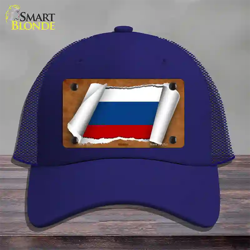 Russia Flag Scroll Novelty License Plate Hat Mesh / Royal Blue