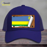 Rwanda Flag Scroll Novelty License Plate Hat Mesh / Royal Blue