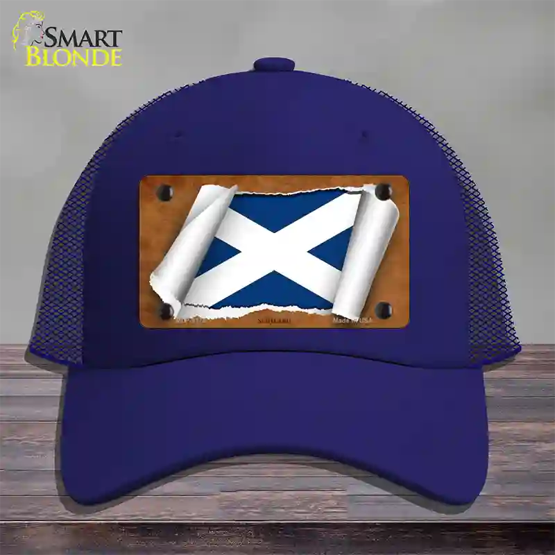 Scotland Flag Scroll Novelty License Plate Hat Mesh / Royal Blue