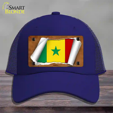 Senegal Flag Scroll Novelty License Plate Hat Mesh / Royal Blue