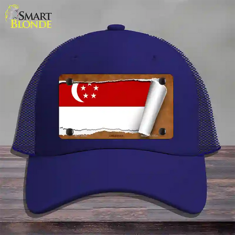 Singapore Flag Scroll Novelty License Plate Hat Mesh / Royal Blue