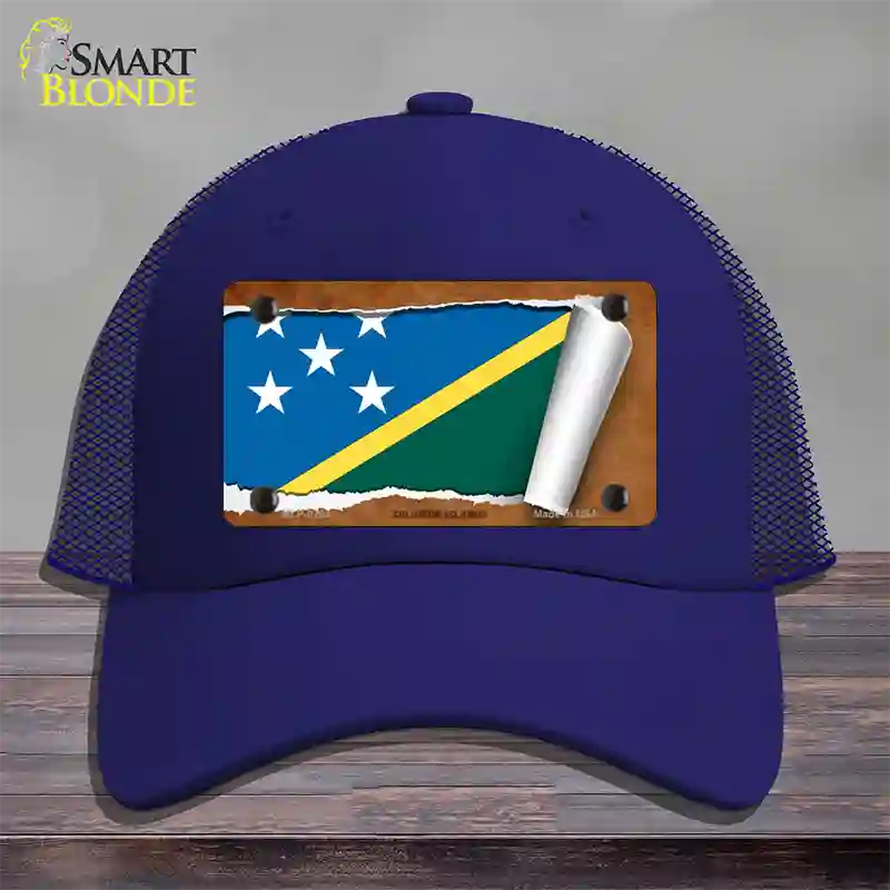 Solomon Islands Flag Scroll Novelty License Plate Hat Mesh / Royal Blue