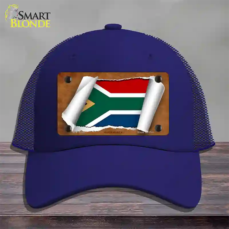 South Africa Flag Scroll Novelty License Plate Hat Mesh / Royal Blue