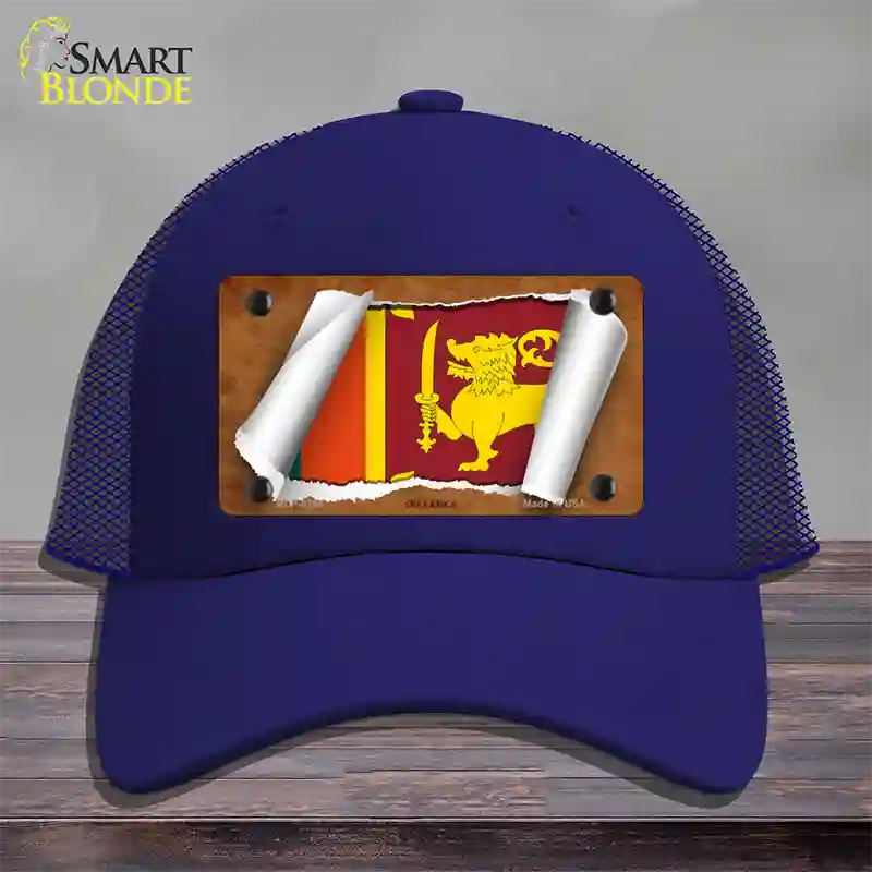 Sri Lanka Flag Scroll Novelty License Plate Hat Mesh / Royal Blue