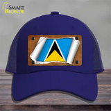 St Lucia Flag Scroll Novelty License Plate Hat Mesh / Royal Blue