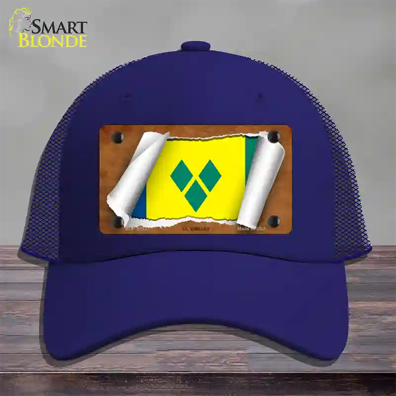 St Vincent Flag Scroll Novelty License Plate Hat Mesh / Royal Blue