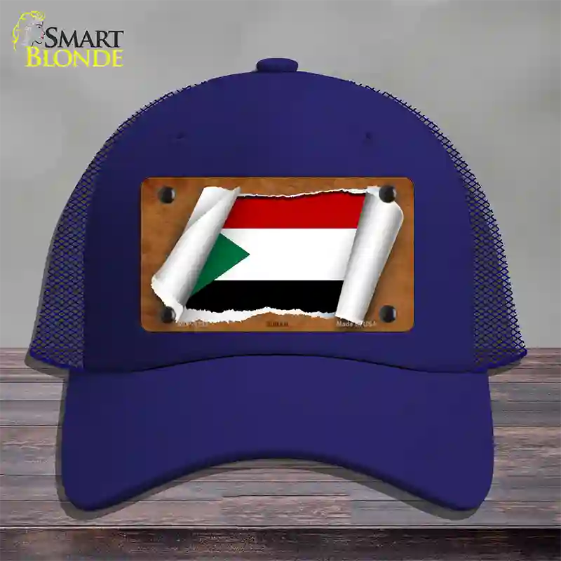 Sudan Flag Scroll Novelty License Plate Hat Mesh / Royal Blue