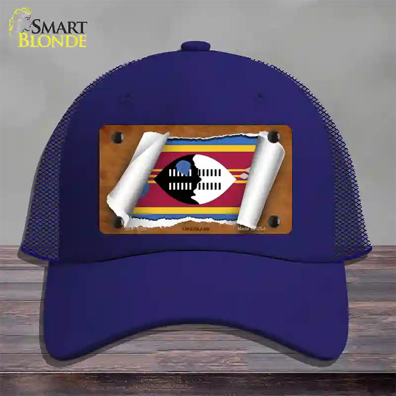 Swaziland Flag Scroll Novelty License Plate Hat Mesh / Royal Blue