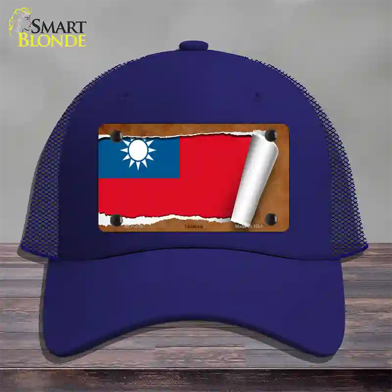 Taiwan Flag Scroll Novelty License Plate Hat Mesh / Royal Blue