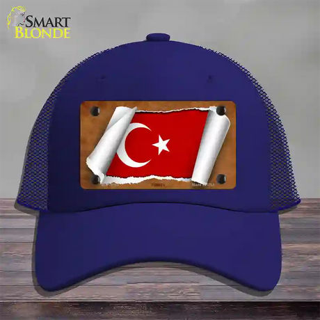 Turkey Flag Scroll Novelty License Plate Hat Mesh / Royal Blue