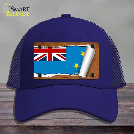 Tuvalu Flag Scroll Novelty License Plate Hat Mesh / Royal Blue