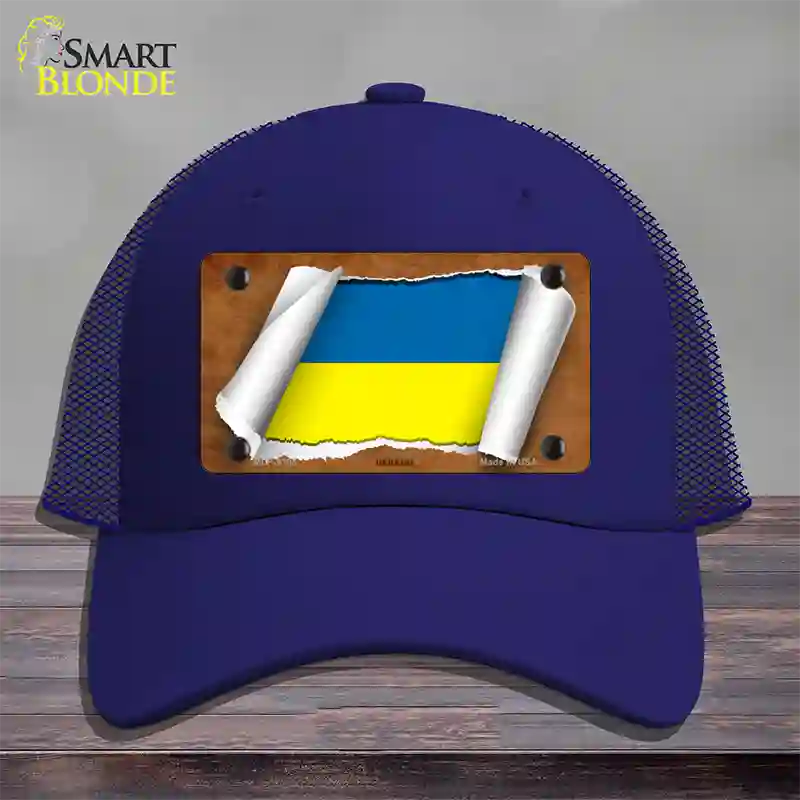 Ukraine Flag Scroll Novelty License Plate Hat Mesh / Royal Blue